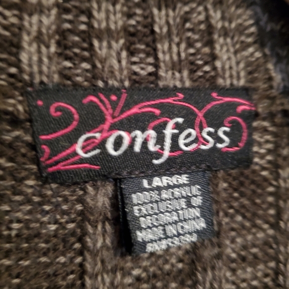 Classic longline cardigan with Elbow patch Heather brown Light Academia size LG - Picture 3 of 5